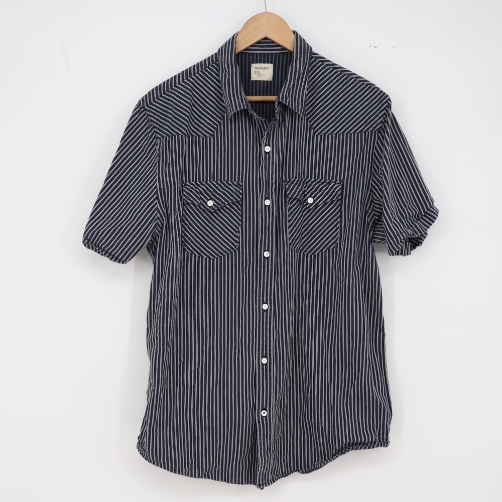 Old Navy Shirt Mens L Western Pinstripe Navy Blue Button-Down Excellent